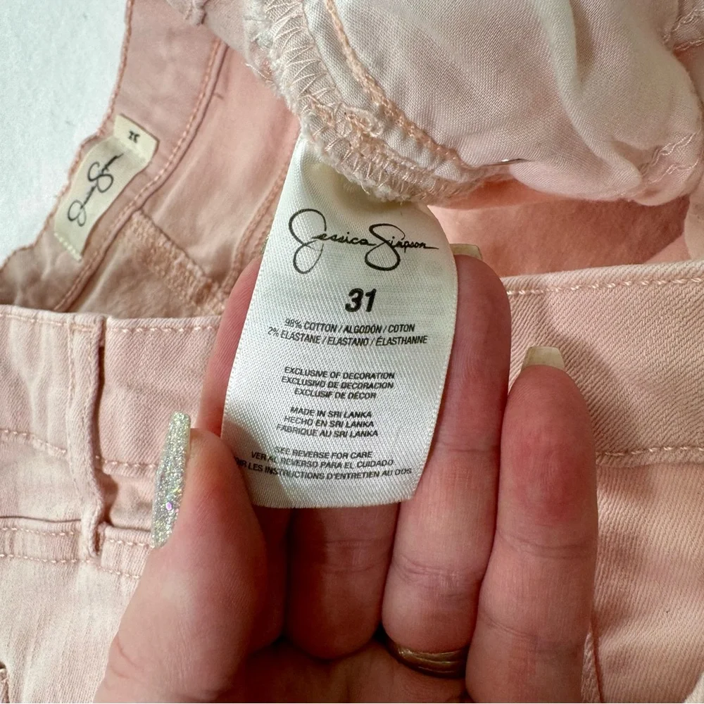 Jessica Simpson Pink Nomad Distressed Jean Shorts with Lace Crochet Trim 31